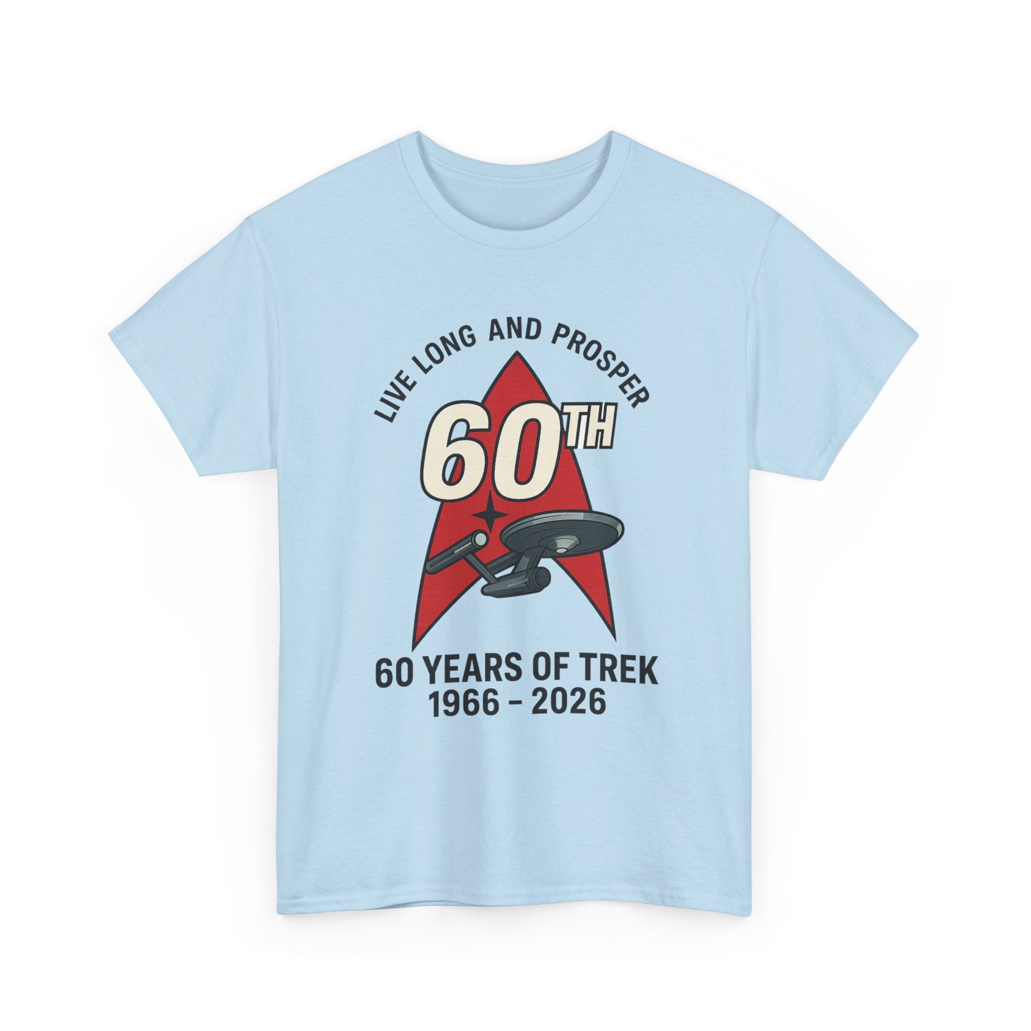 60th Star Trek Anniversary T‑Shirt — "Live Long and Prosper" 1966–2026 Red