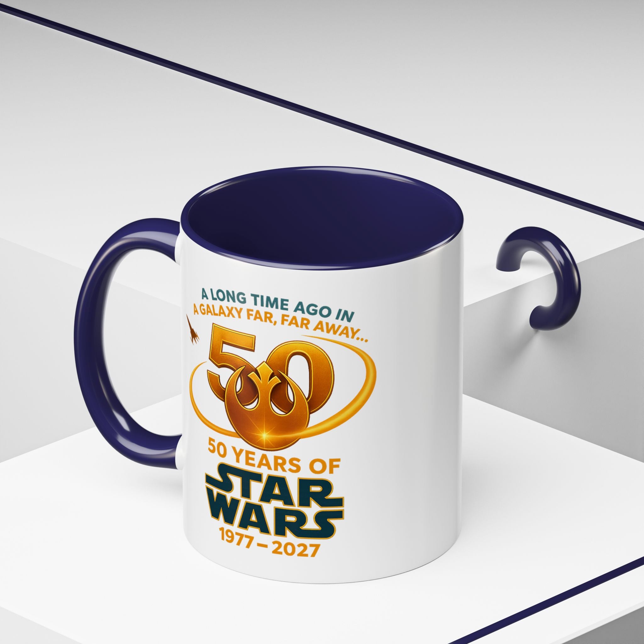 Star Wars 50th Anniversary Accent Coffee Mug — “A Long Time Ago in a Galaxy Far, Far Away” (1977–2027)