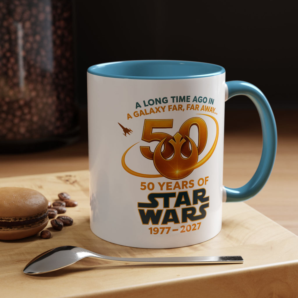 Star Wars 50th Anniversary Accent Coffee Mug — “A Long Time Ago in a Galaxy Far, Far Away” (1977–2027)