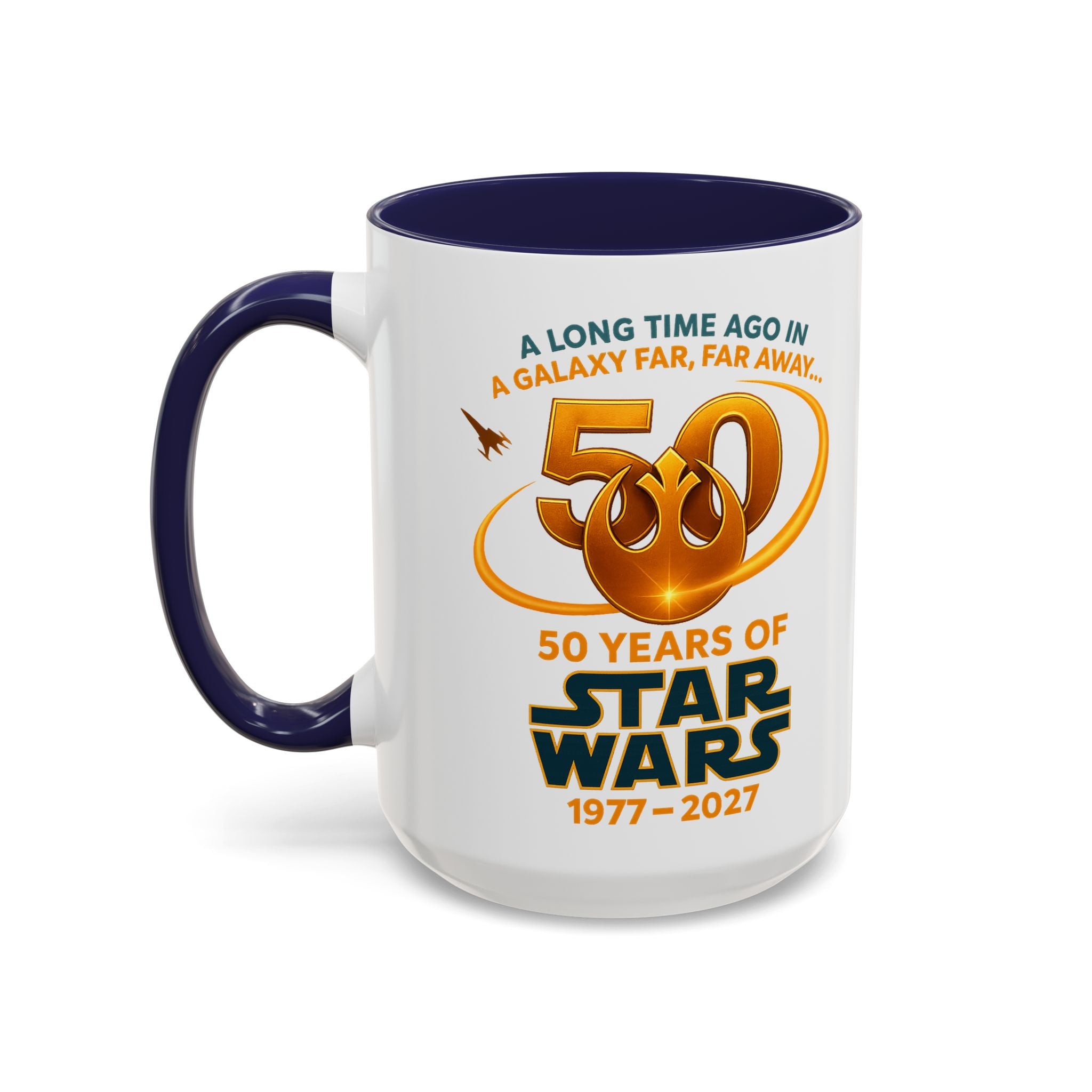 Star Wars 50th Anniversary Accent Coffee Mug — “A Long Time Ago in a Galaxy Far, Far Away” (1977–2027)