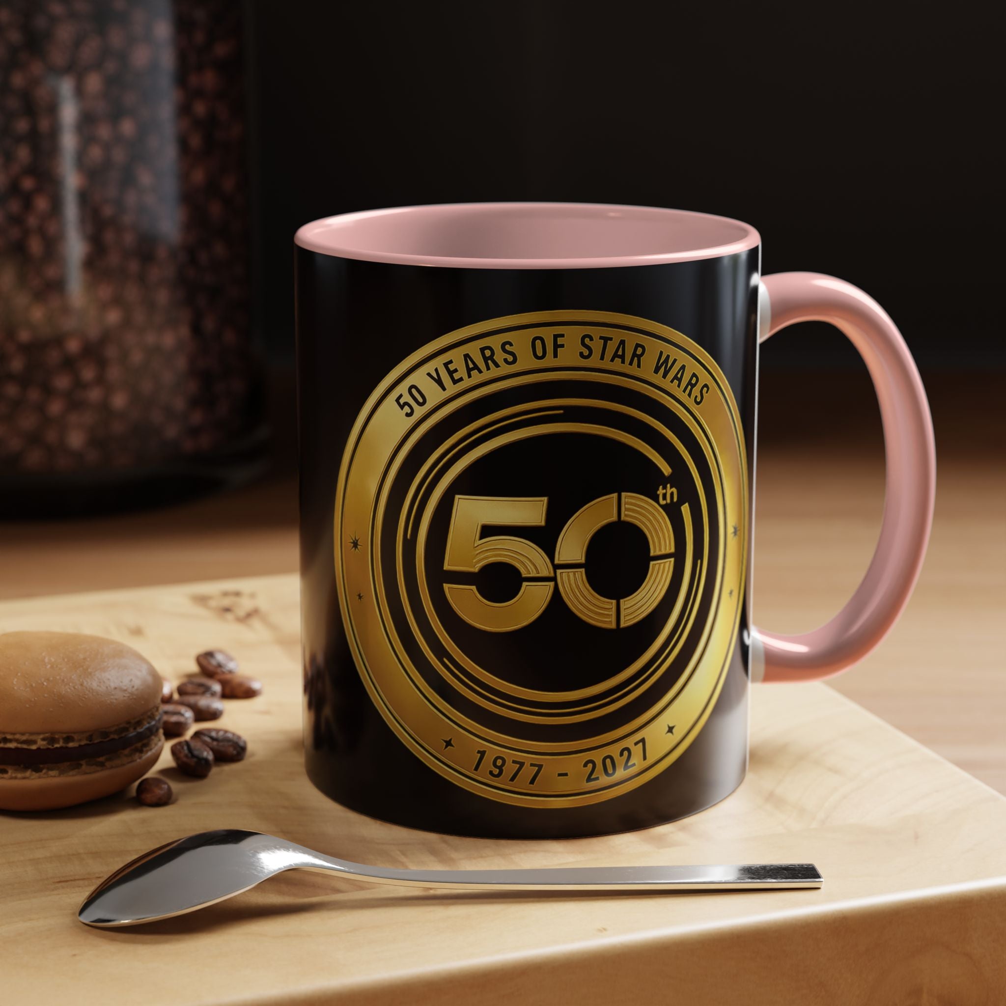 50th Anniversary Star Wars Coffee Mug — 1977–2021 Gold Emblem Accent Mug (11/15 oz)