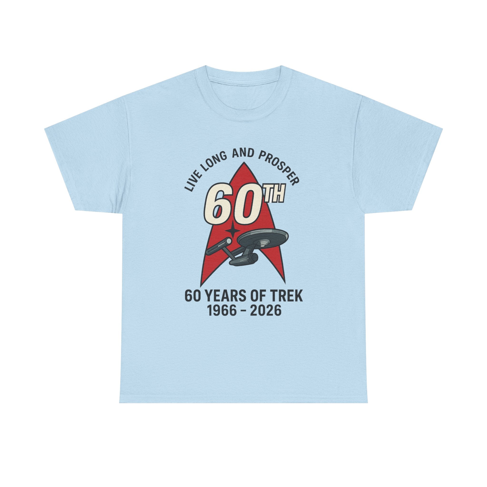 60th Star Trek Anniversary T‑Shirt — "Live Long and Prosper" 1966–2026 Red