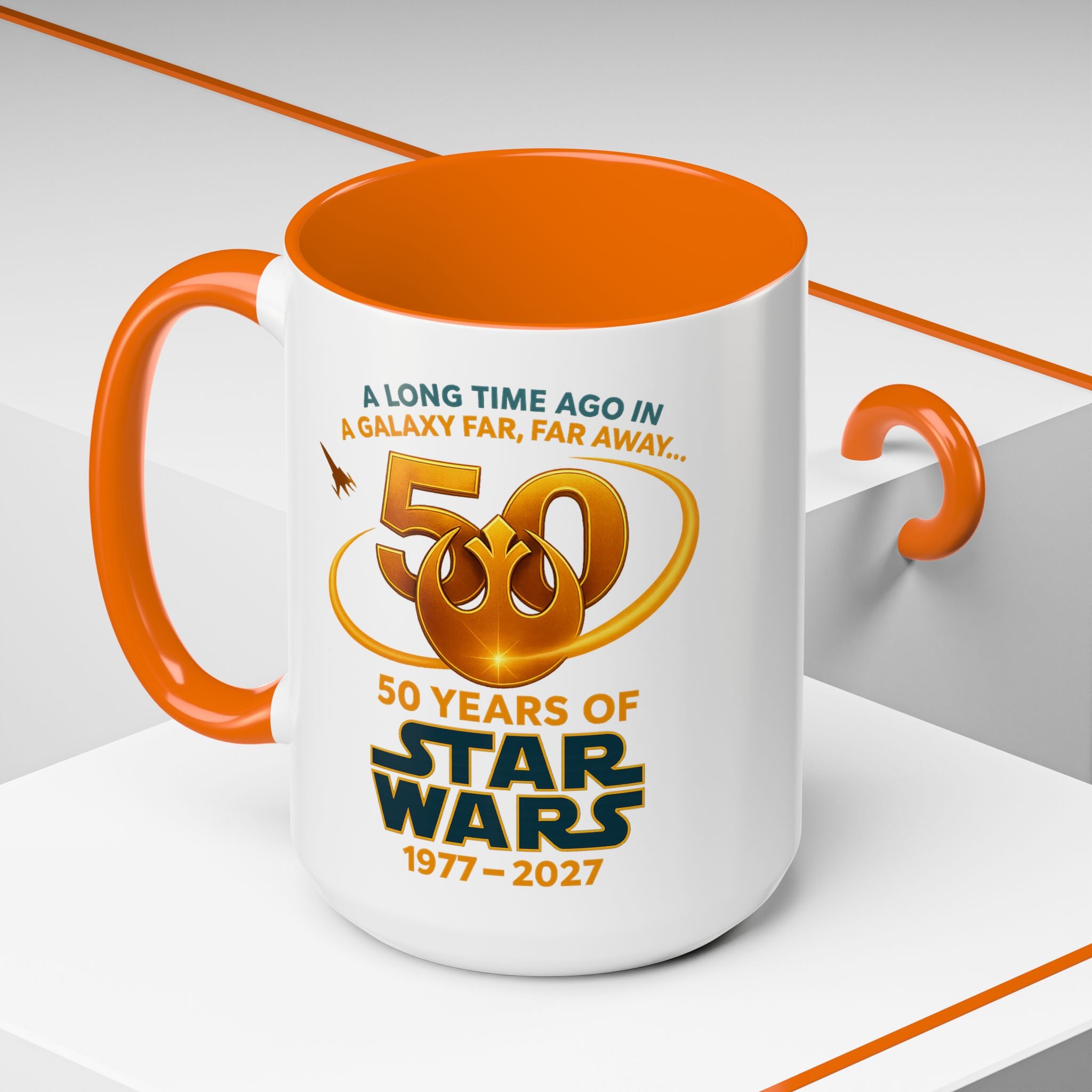 Star Wars 50th Anniversary Accent Coffee Mug — “A Long Time Ago in a Galaxy Far, Far Away” (1977–2027)
