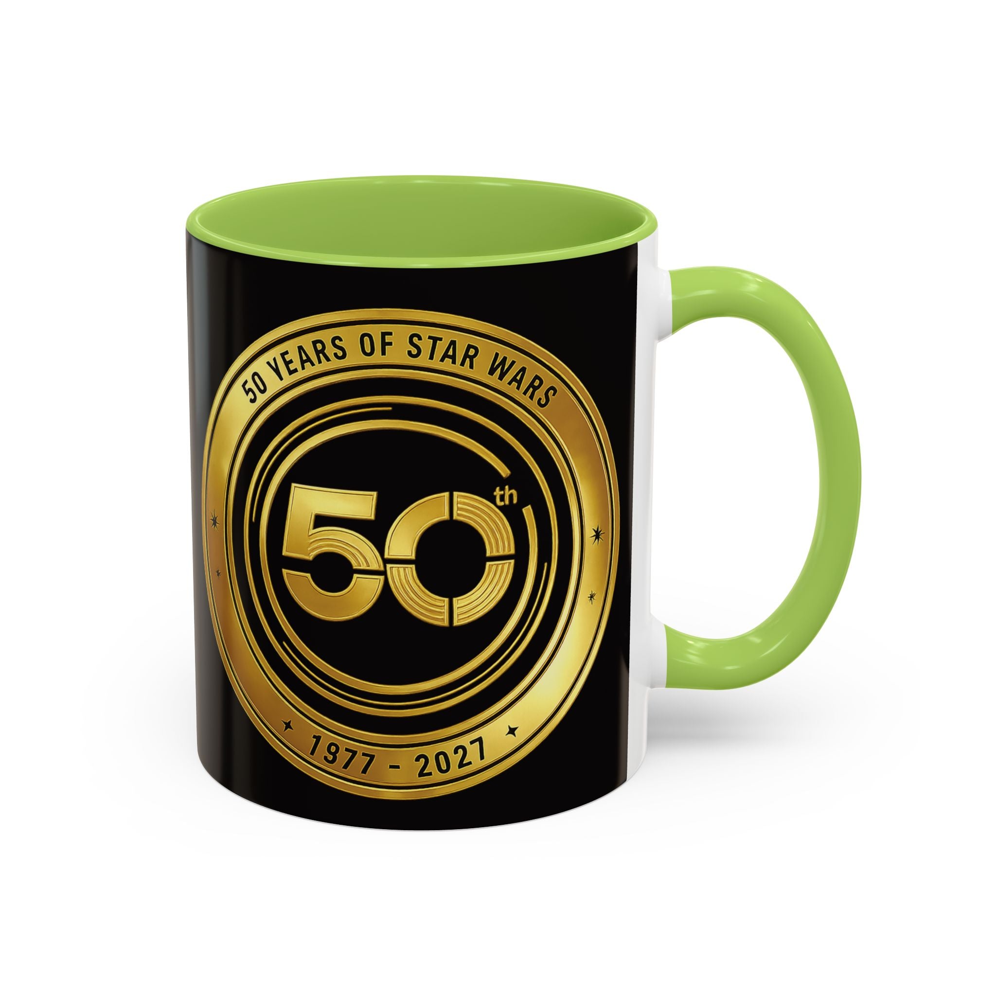 50th Anniversary Star Wars Coffee Mug — 1977–2021 Gold Emblem Accent Mug (11/15 oz)