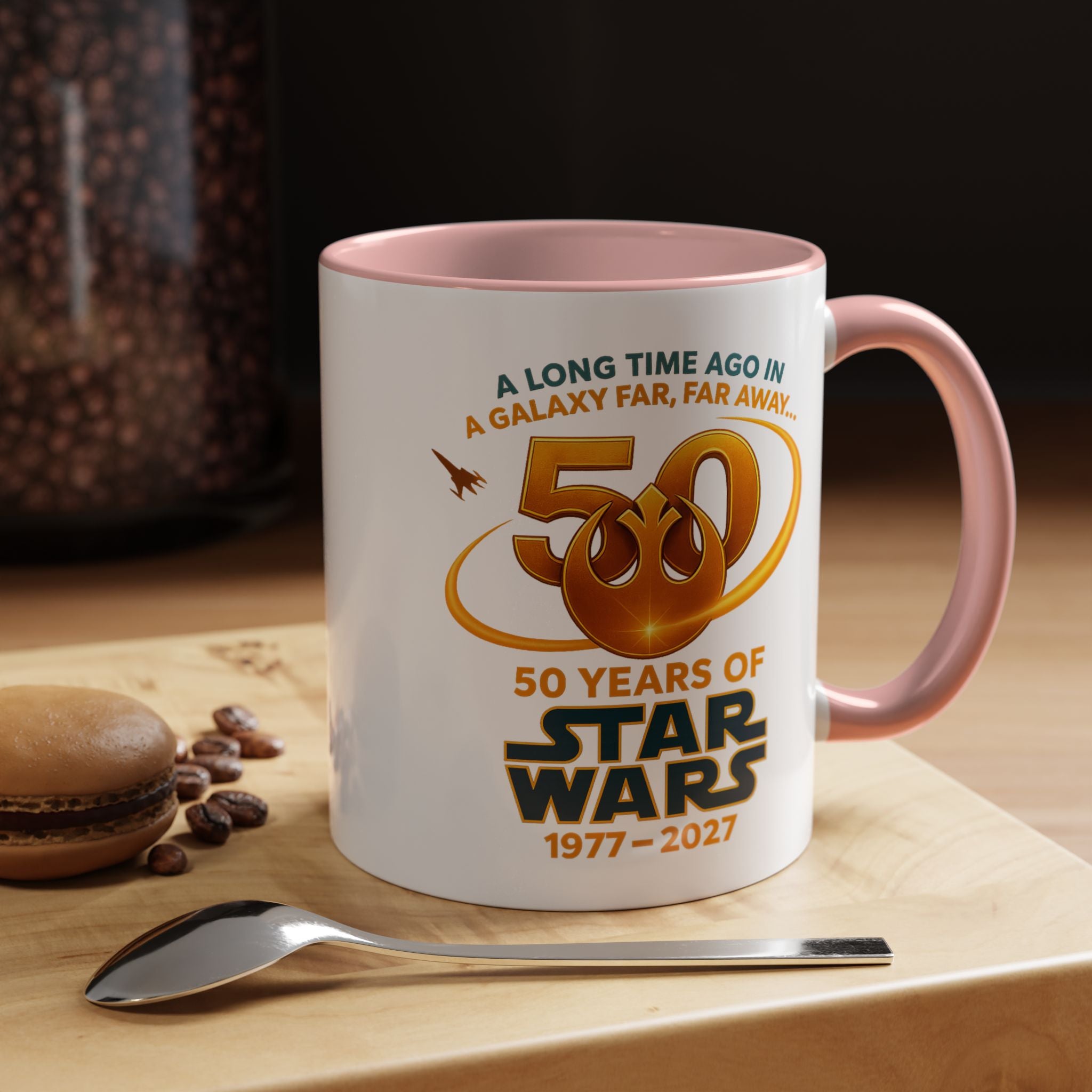 Star Wars 50th Anniversary Accent Coffee Mug — “A Long Time Ago in a Galaxy Far, Far Away” (1977–2027)
