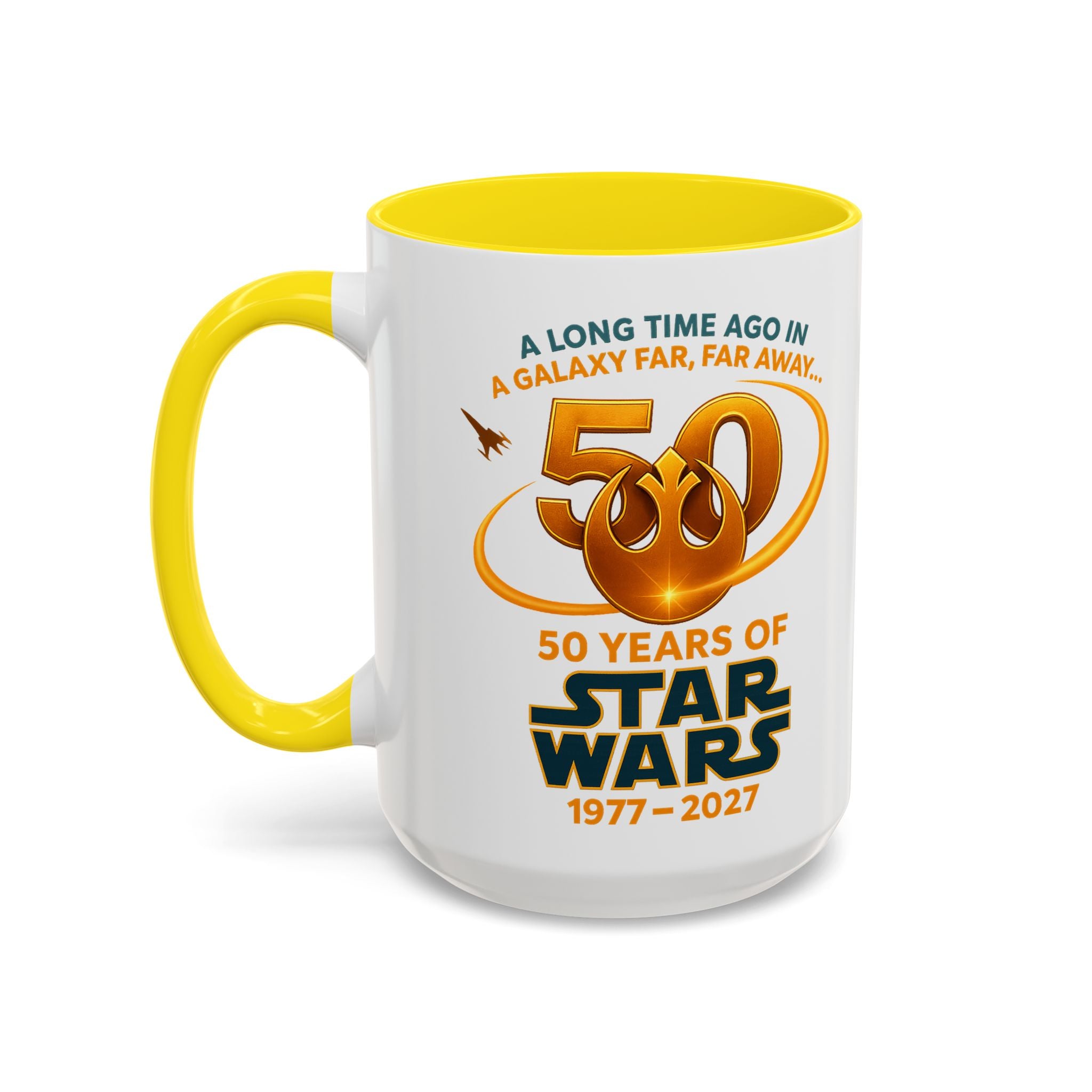 Star Wars 50th Anniversary Accent Coffee Mug — “A Long Time Ago in a Galaxy Far, Far Away” (1977–2027)