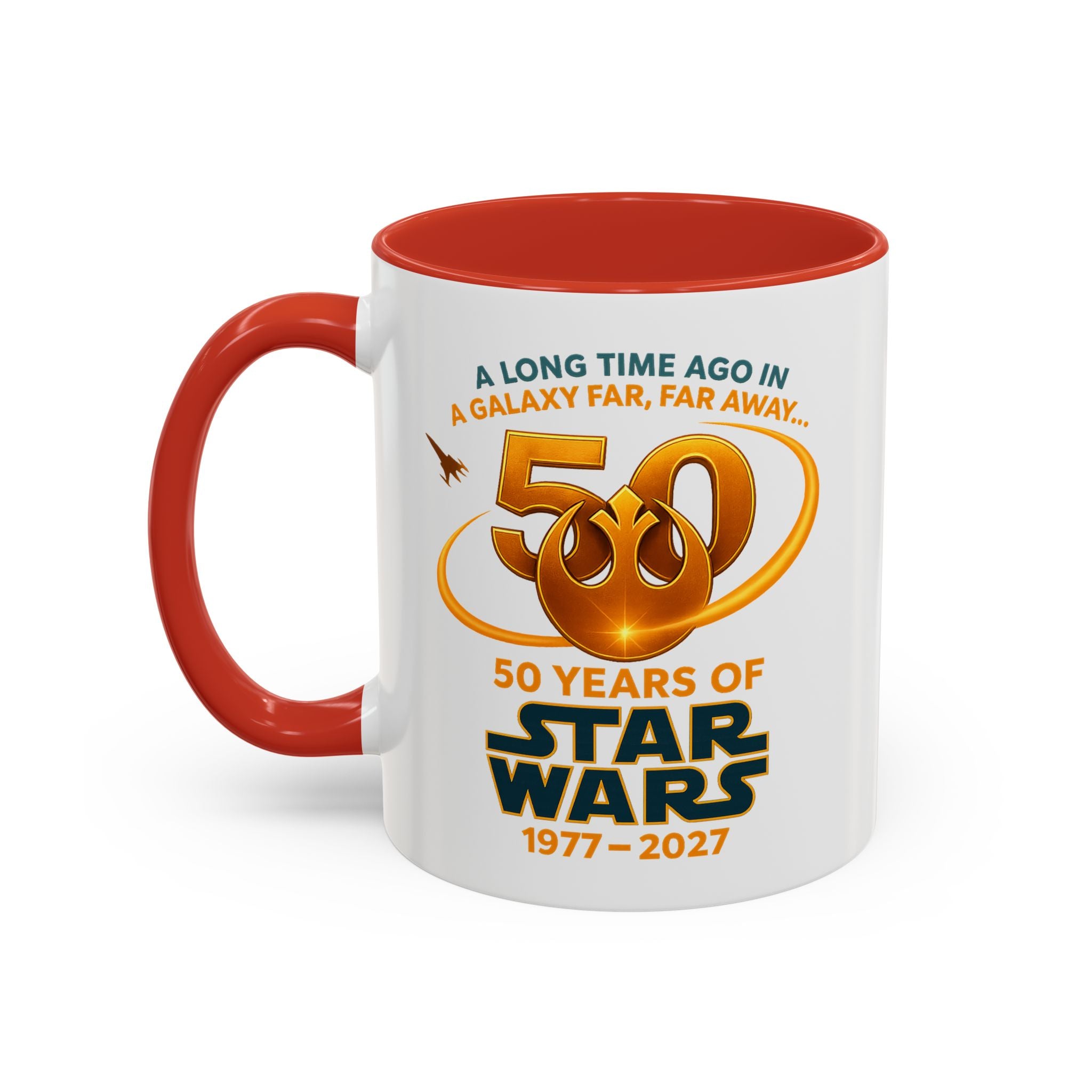 Star Wars 50th Anniversary Accent Coffee Mug — “A Long Time Ago in a Galaxy Far, Far Away” (1977–2027)