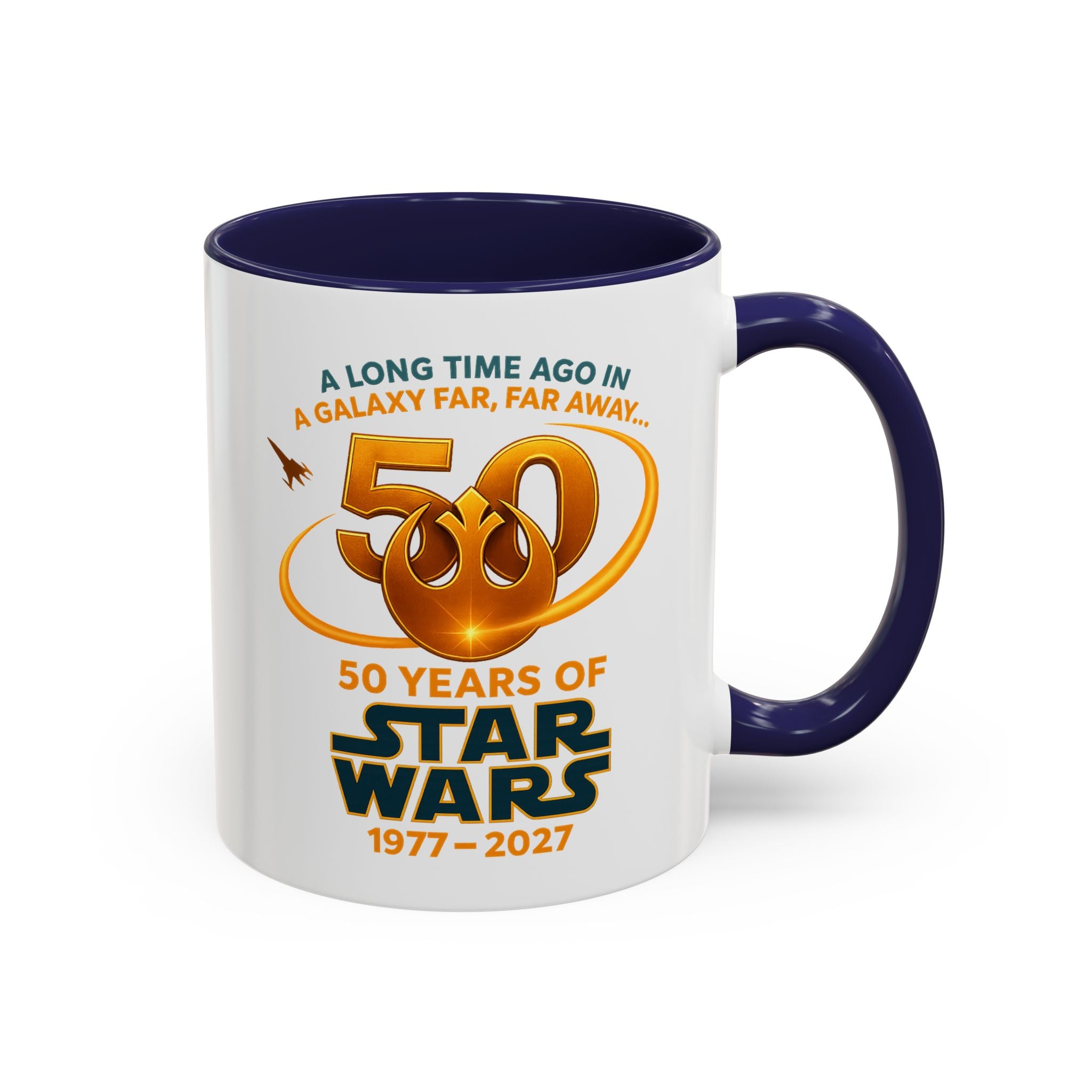 Star Wars 50th Anniversary Accent Coffee Mug — “A Long Time Ago in a Galaxy Far, Far Away” (1977–2027)