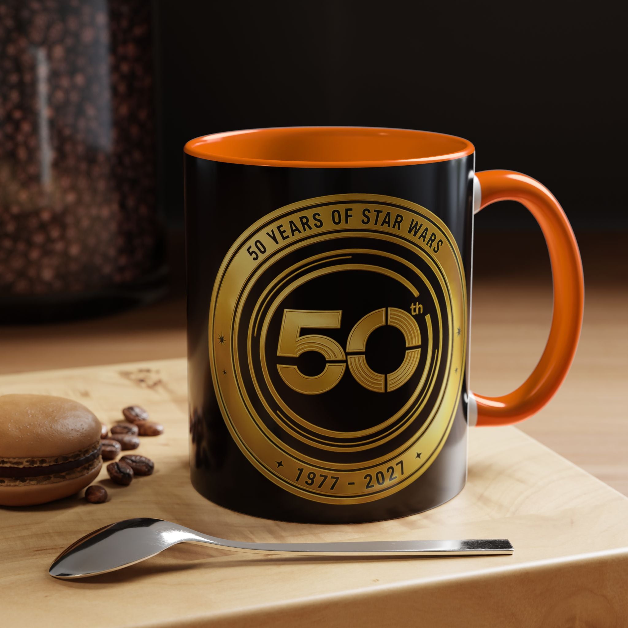 50th Anniversary Star Wars Coffee Mug — 1977–2021 Gold Emblem Accent Mug (11/15 oz)