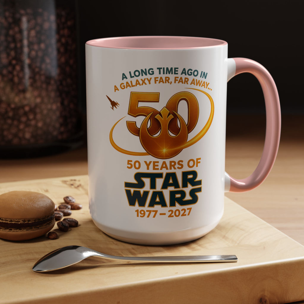 Star Wars 50th Anniversary Accent Coffee Mug — “A Long Time Ago in a Galaxy Far, Far Away” (1977–2027)