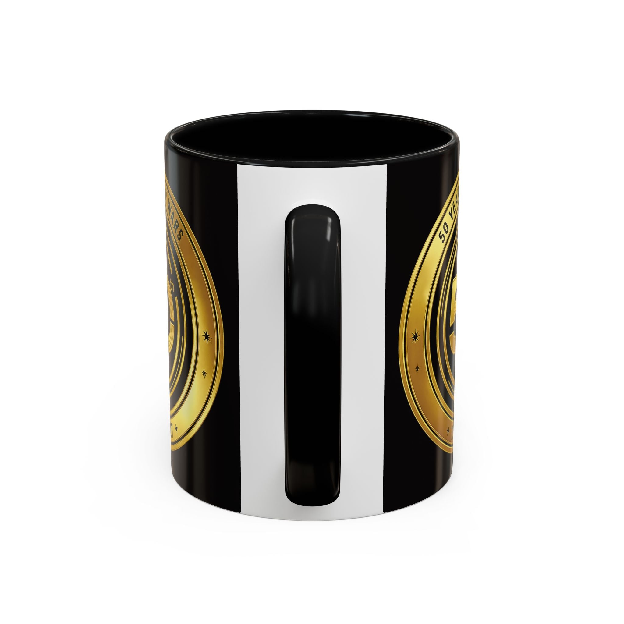 50th Anniversary Star Wars Coffee Mug — 1977–2021 Gold Emblem Accent Mug (11/15 oz)