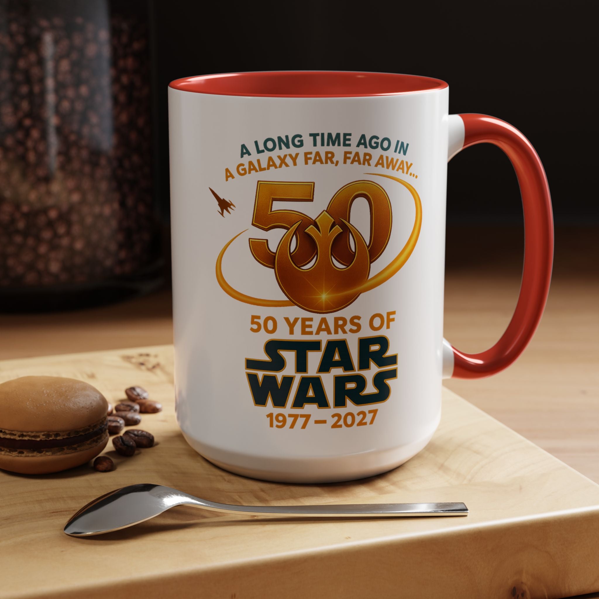 Star Wars 50th Anniversary Accent Coffee Mug — “A Long Time Ago in a Galaxy Far, Far Away” (1977–2027)