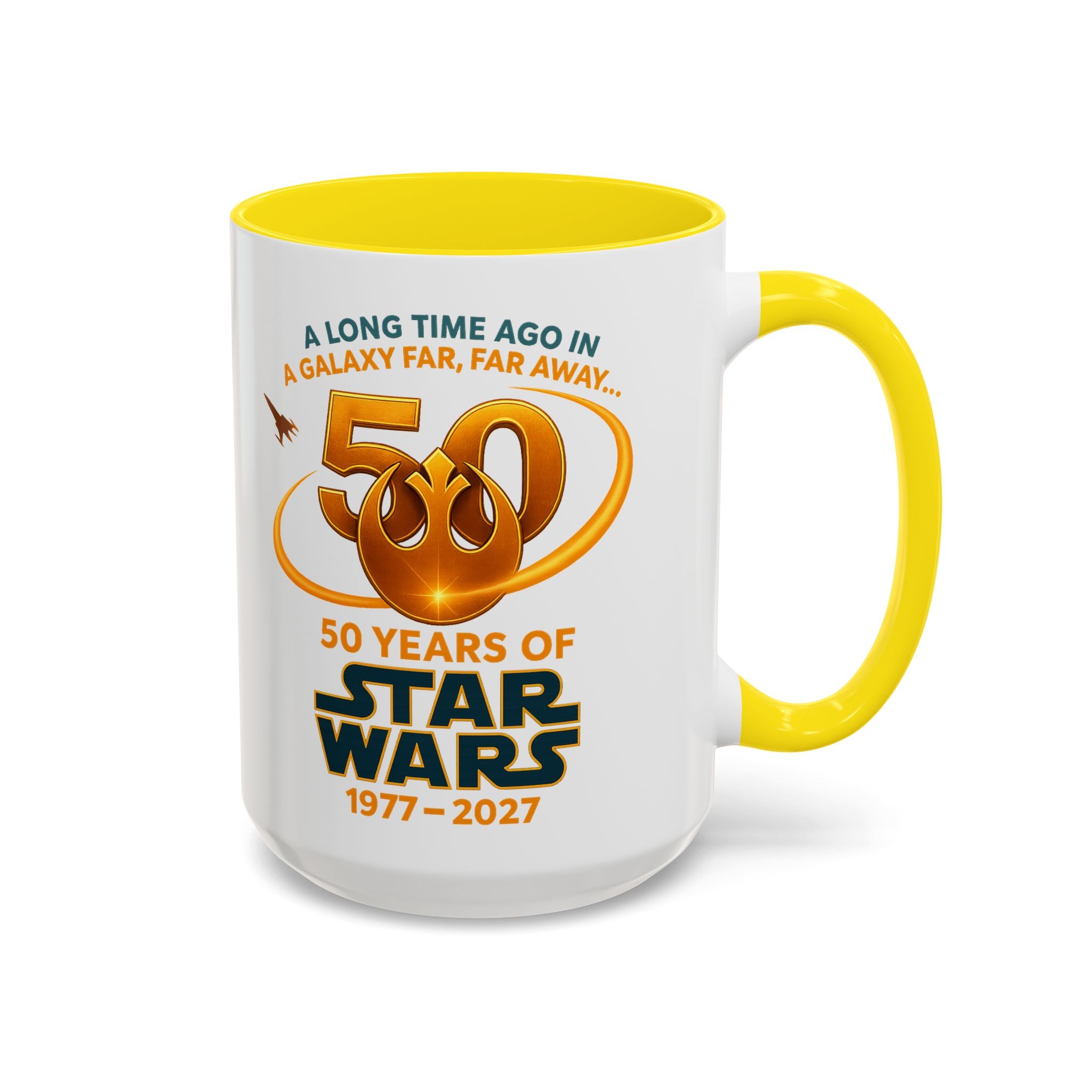 Star Wars 50th Anniversary Accent Coffee Mug — “A Long Time Ago in a Galaxy Far, Far Away” (1977–2027)