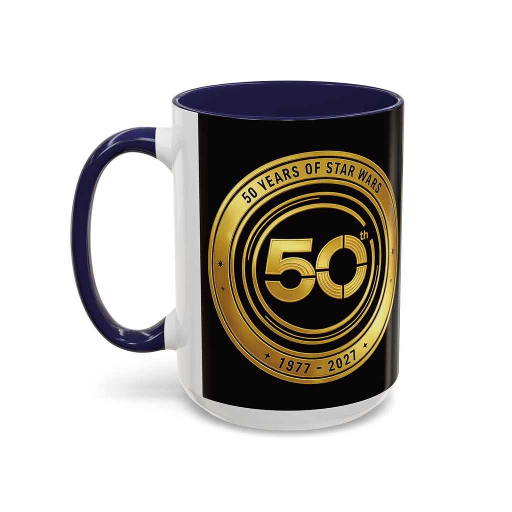 50th Anniversary Star Wars Coffee Mug — 1977–2021 Gold Emblem Accent Mug (11/15 oz)