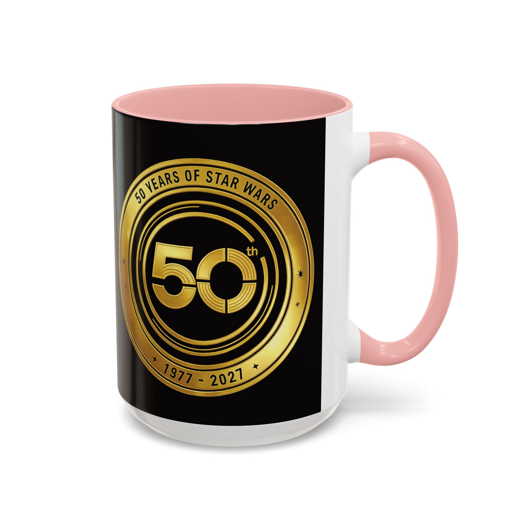 50th Anniversary Star Wars Coffee Mug — 1977–2021 Gold Emblem Accent Mug (11/15 oz)
