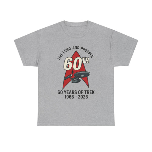 60th Star Trek Anniversary T‑Shirt — "Live Long and Prosper" 1966–2026 Red