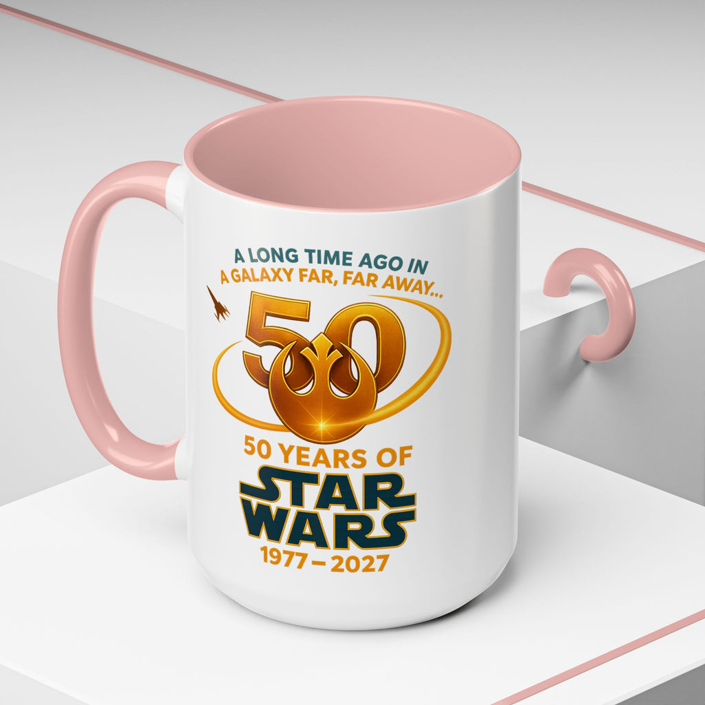 Star Wars 50th Anniversary Accent Coffee Mug — “A Long Time Ago in a Galaxy Far, Far Away” (1977–2027)
