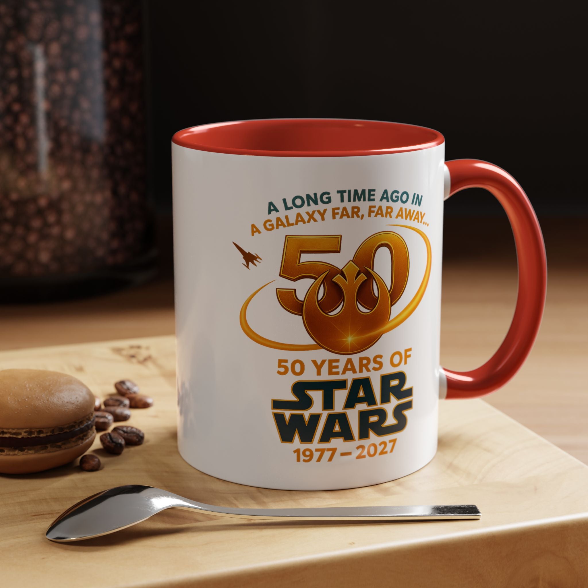 Star Wars 50th Anniversary Accent Coffee Mug — “A Long Time Ago in a Galaxy Far, Far Away” (1977–2027)