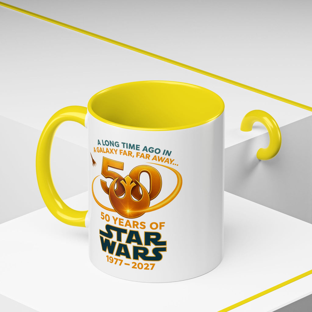 Star Wars 50th Anniversary Accent Coffee Mug — “A Long Time Ago in a Galaxy Far, Far Away” (1977–2027)
