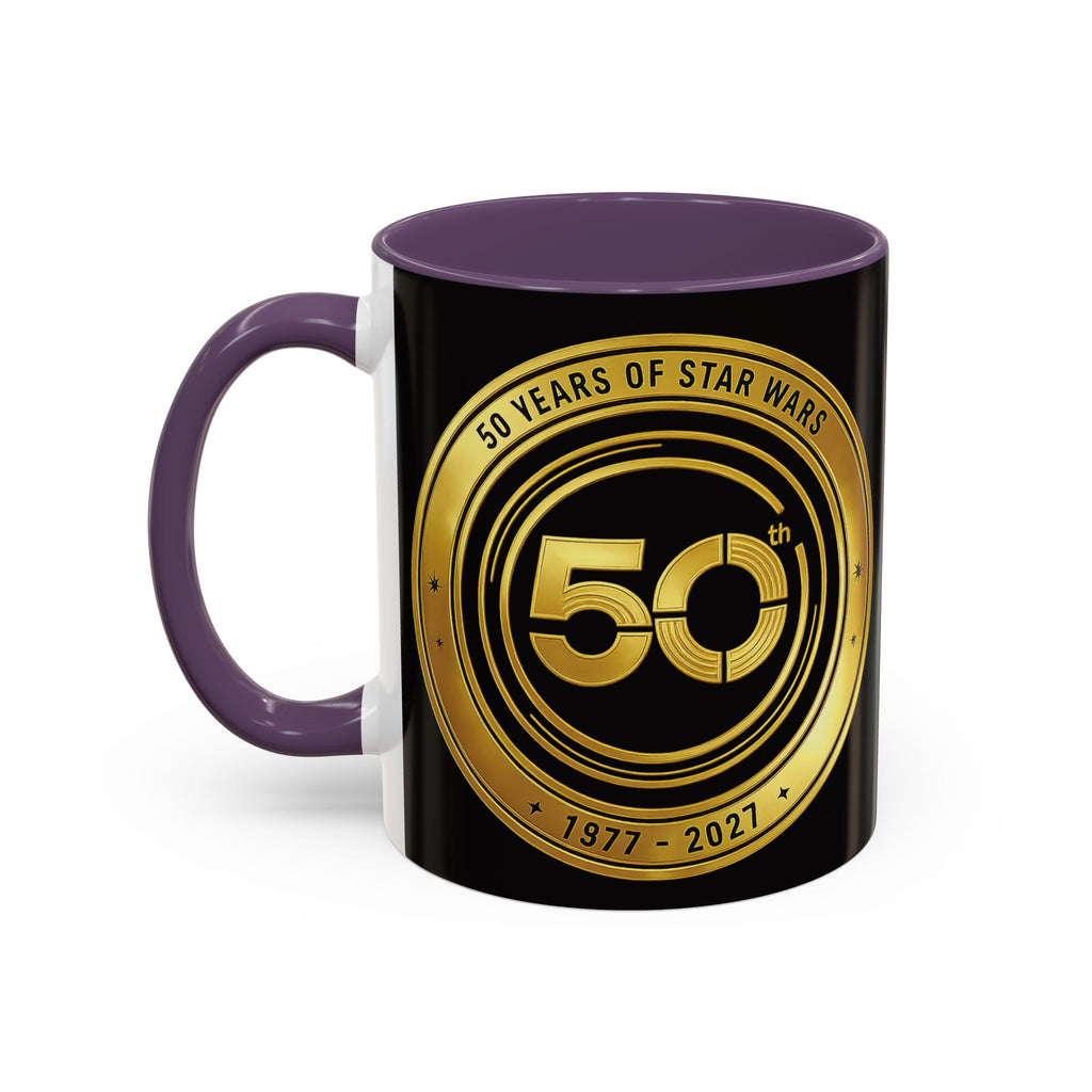 50th Anniversary Star Wars Coffee Mug — 1977–2021 Gold Emblem Accent Mug (11/15 oz)